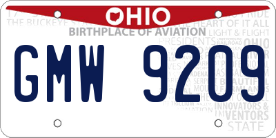OH license plate GMW9209