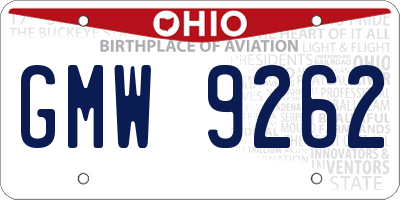 OH license plate GMW9262