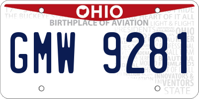 OH license plate GMW9281