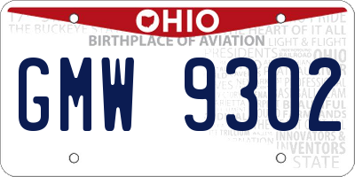 OH license plate GMW9302