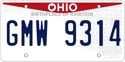 OH license plate GMW9314