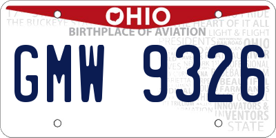 OH license plate GMW9326