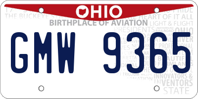 OH license plate GMW9365