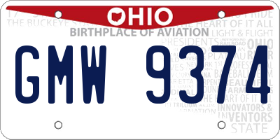 OH license plate GMW9374