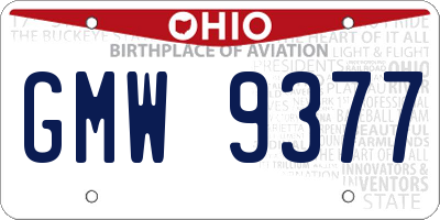 OH license plate GMW9377