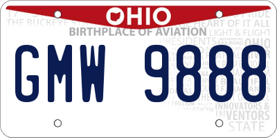 OH license plate GMW9888
