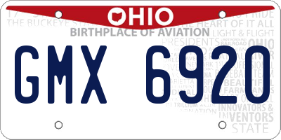 OH license plate GMX6920