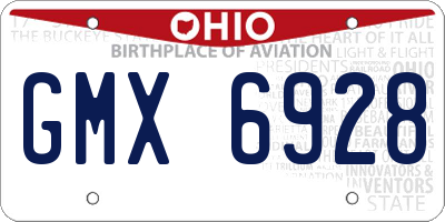OH license plate GMX6928