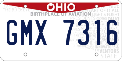 OH license plate GMX7316
