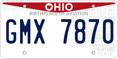 OH license plate GMX7870