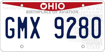 OH license plate GMX9280