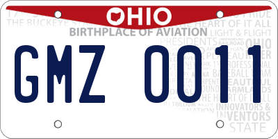 OH license plate GMZ0011