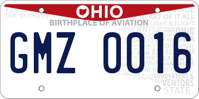 OH license plate GMZ0016