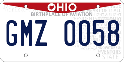 OH license plate GMZ0058