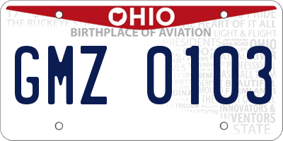 OH license plate GMZ0103