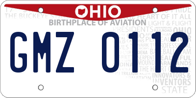 OH license plate GMZ0112