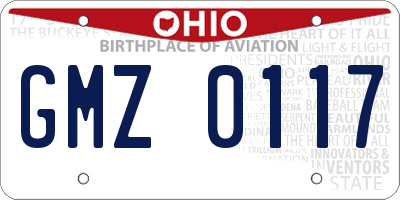 OH license plate GMZ0117