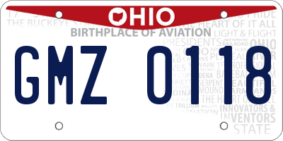 OH license plate GMZ0118