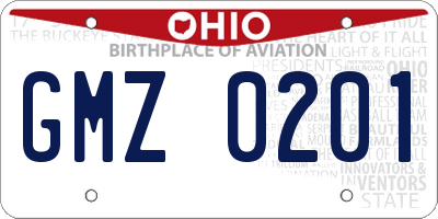 OH license plate GMZ0201