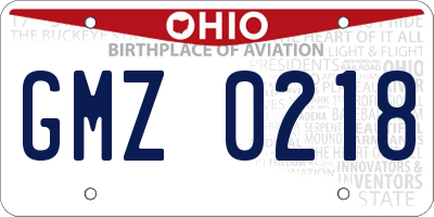 OH license plate GMZ0218