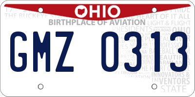 OH license plate GMZ0313