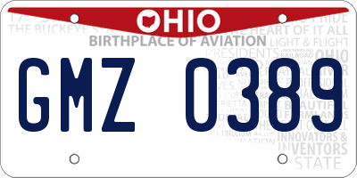 OH license plate GMZ0389