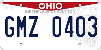 OH license plate GMZ0403
