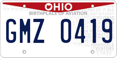 OH license plate GMZ0419