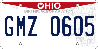 OH license plate GMZ0605