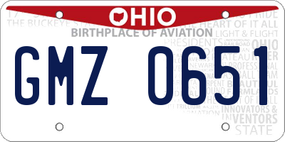 OH license plate GMZ0651