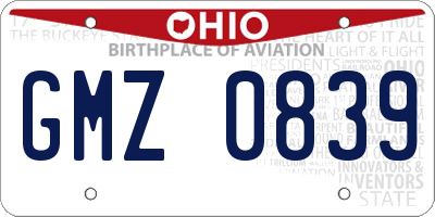OH license plate GMZ0839