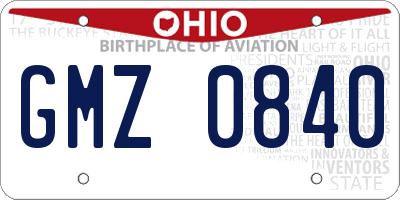 OH license plate GMZ0840