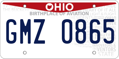 OH license plate GMZ0865