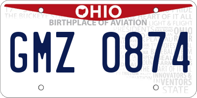 OH license plate GMZ0874