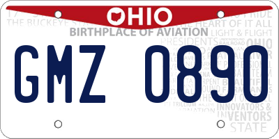 OH license plate GMZ0890