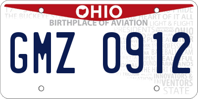OH license plate GMZ0912