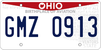 OH license plate GMZ0913
