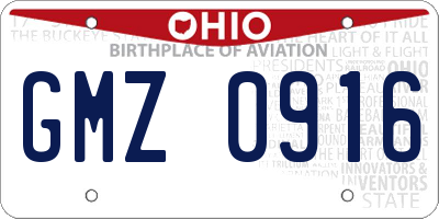 OH license plate GMZ0916