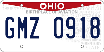 OH license plate GMZ0918