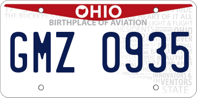 OH license plate GMZ0935