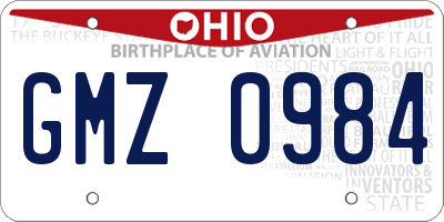 OH license plate GMZ0984