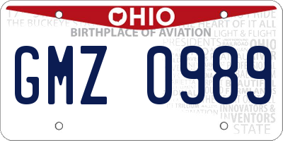 OH license plate GMZ0989