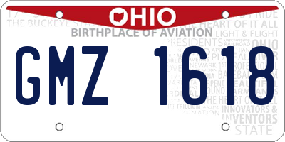 OH license plate GMZ1618