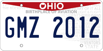 OH license plate GMZ2012
