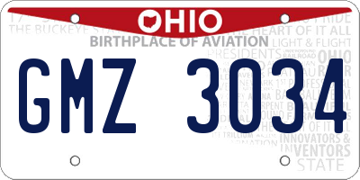 OH license plate GMZ3034