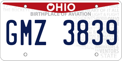 OH license plate GMZ3839