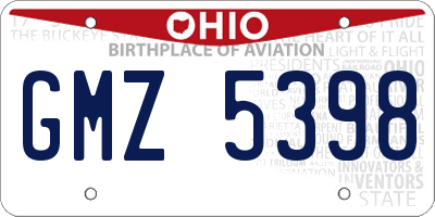 OH license plate GMZ5398