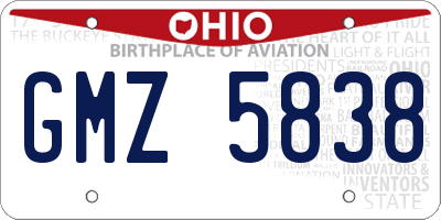 OH license plate GMZ5838