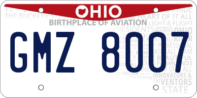 OH license plate GMZ8007