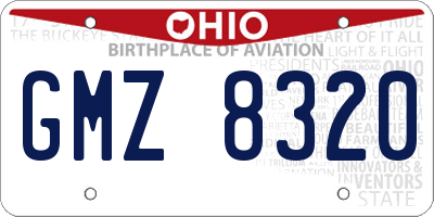 OH license plate GMZ8320
